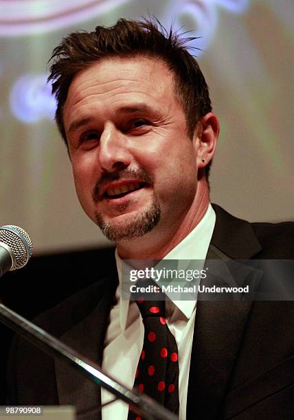 Actor David Arquette speaks onstage at the St. Joseph Center's 25th Annual Dinner Dance And Auctions Gala at Skirball Cultural Center on May 1, 2010...