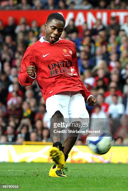 Tinchy Stryder plays football at United For Relief: The Big Red Family Day Out at Old Trafford on May 1, 2010 in Manchester, England.