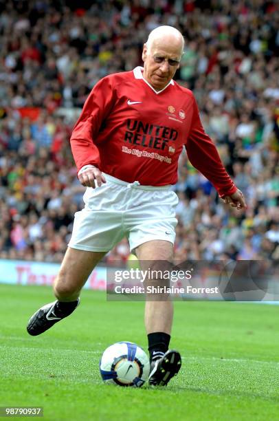 Sir Bobby Charlton plays football at United For Relief: The Big Red Family Day Out at Old Trafford on May 1, 2010 in Manchester, England.