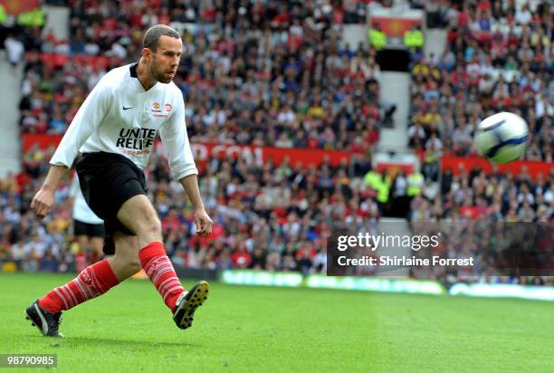 Max Rushden plays football at United For Relief: The Big Red Family Day Out at Old Trafford on May 1, 2010 in Manchester, England.