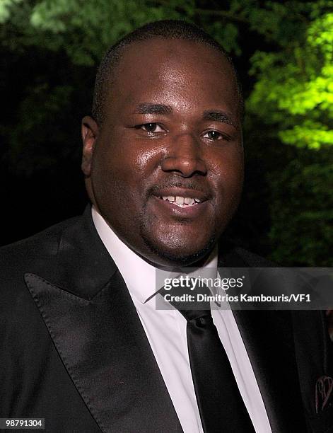 Quinton Aaron attends the Bloomberg/Vanity Fair party following the 2010 White House Correspondents' Association Dinner at the residence of the...