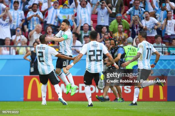 Gabriel Mercado of Argentina celebrates scoring a goal to make it 1-2 during the 2018 FIFA World Cup Russia Round of 16 match between France and...