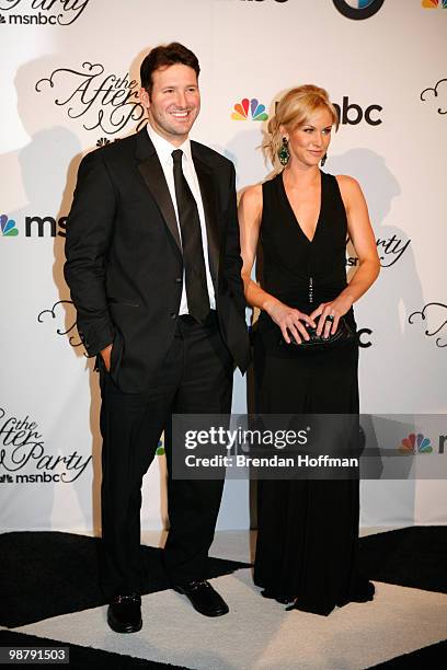 Dallas Cowboys quarterback Tony Romo and his girlfriend Candice Crawford arrive at the MSNBC Afterparty following the White House Correspondents'...