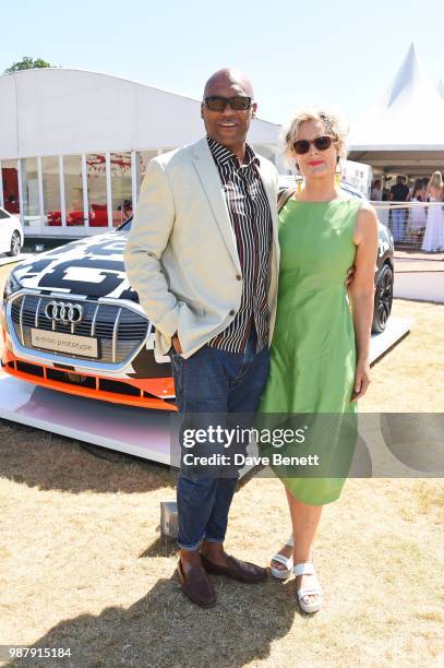 Colin Salmon and Fiona Hawthorne attend the Audi Polo Challenge at Coworth Park Polo Club on June 30, 2018 in Ascot, England.