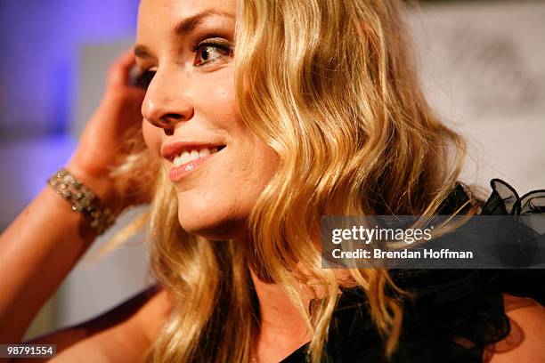 Olympic skier Lindsey Vonn talks to a reporter at the MSNBC Afterparty following the White House Correspondents' Association dinner on May 1, 2010 in...