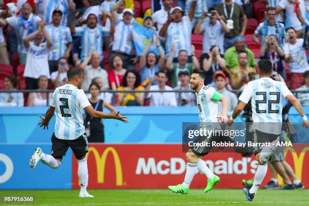 Gabriel Mercado of Argentina celebrates scoring a goal to make it 1-2 during the 2018 FIFA World Cup Russia Round of 16 match between France and...