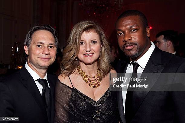 Jason Binn, CEO and Founder of Niche Media, Arianna Huffington, and actor Chris Tucker at Jason Binn's Niche Media's WHCAD after party with Bing at...