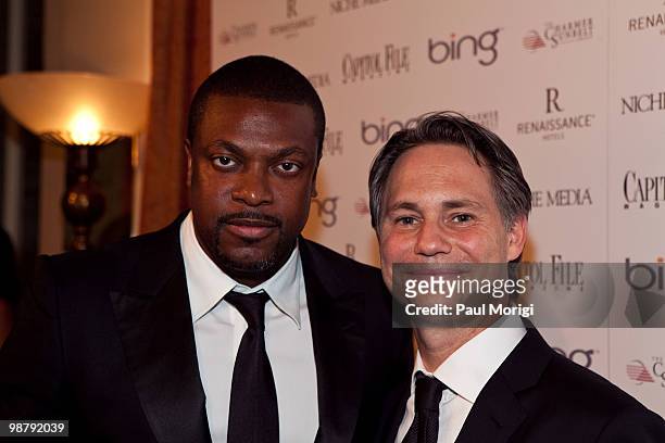 Jason Binn, CEO and Founder of Niche Media, and actor Chris Tucker at Jason Binn's Niche Media's WHCAD after party with Bing at the Renaissance...