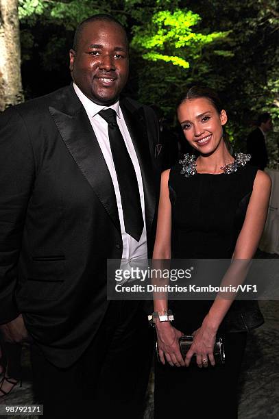 Quinton Aaron and Jessica Alba attend the Bloomberg/Vanity Fair party following the 2010 White House Correspondents' Association Dinner at the...