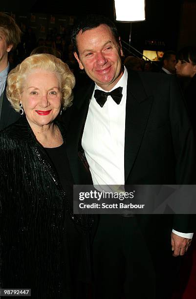 Personality Marty Fields and mother Val Jellay arrive at the 52nd TV Week Logie Awards at Crown Casino on May 2, 2010 in Melbourne, Australia.