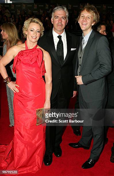 Personalities Amanda Keller, Shaun Micallef and Josh Thomas arrive at the 52nd TV Week Logie Awards at Crown Casino on May 2, 2010 in Melbourne,...