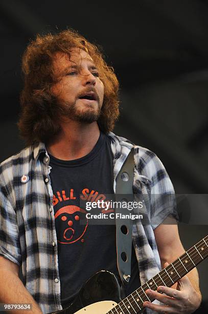 Vocalist/Guitarist Eddie Vedder of Pearl Jam performs during the 41st Annual New Orleans Jazz & Heritage Festival Presented by Shell at the Fair...