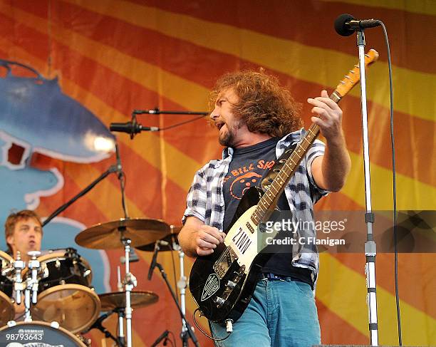 Drummer Matt Cameron and Vocalist/Guitarist Eddie Vedder of Pearl Jam perform during the 41st Annual New Orleans Jazz & Heritage Festival Presented...