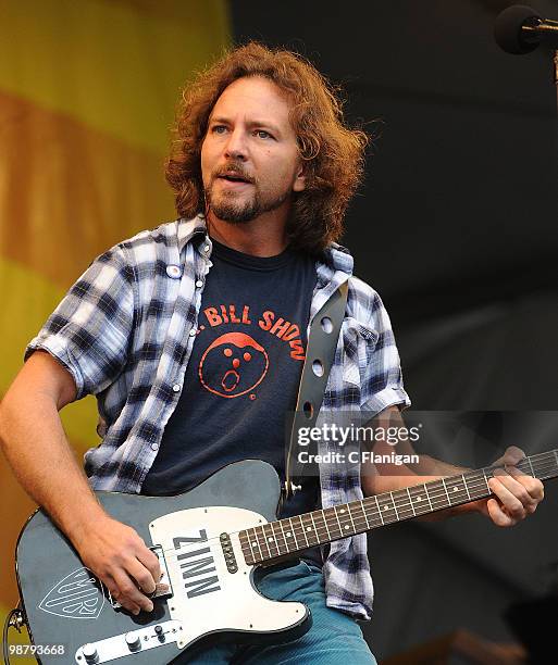 Vocalist/Guitarist Eddie Vedder of Pearl Jam performs during the 41st Annual New Orleans Jazz & Heritage Festival Presented by Shell at the Fair...