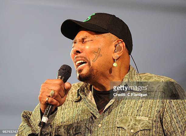 Singer Aaron Neville performs during the 41st Annual New Orleans Jazz & Heritage Festival Presented by Shell at the Fair Grounds Race Course on May...