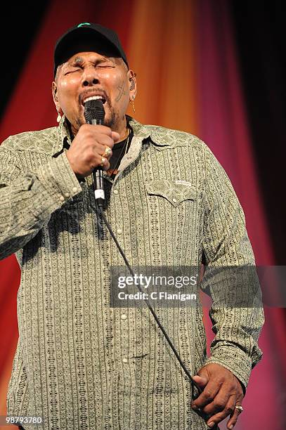 Singer Aaron Neville performs during the 41st Annual New Orleans Jazz & Heritage Festival Presented by Shell at the Fair Grounds Race Course on May...