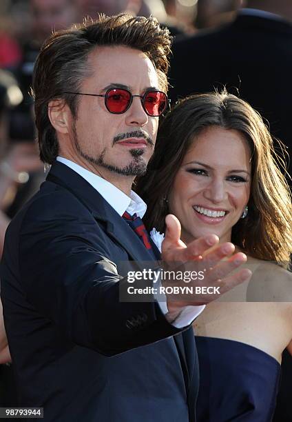 Actor Robert Downey Jr and his wife, executive producer Susan Downey arrive for the world premiere of Iron Man 2 at the El Capitan Theater n the...