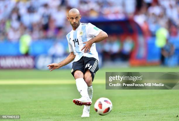 Javier Mascherano of Argentina in action during the 2018 FIFA World Cup Russia Round of 16 match between France and Argentina at Kazan Arena on June...