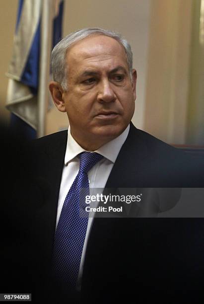 Israeli Prime Minister Benjamin Netanyahu chairs the weekly cabinet meeting in his office on May 02, 2010 in Jerusalem, Israel. Netanyahu has said...