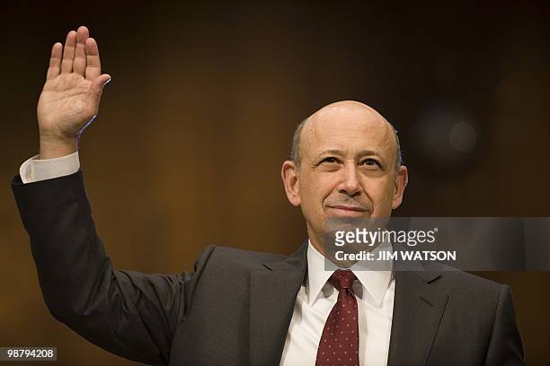 Goldman Sachs CEO Lloyd Blankfein is sworn in prior to testifying before a Senate investigative committee on Capitol Hill in Washington, DC, April...