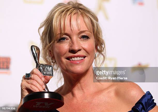 Personality Rebecca Gibney poses with the Silver Logie for most popular female in the 52nd TV Week Logie Awards room at Crown Casino on May 2, 2010...