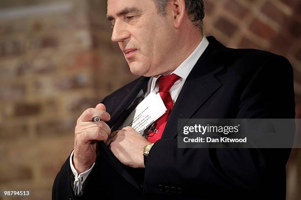British Prime Minister Gordon Brown speaks to community leaders at the Inspire Community Centre in Camberwell on May 2, 2010 in London, England. The...