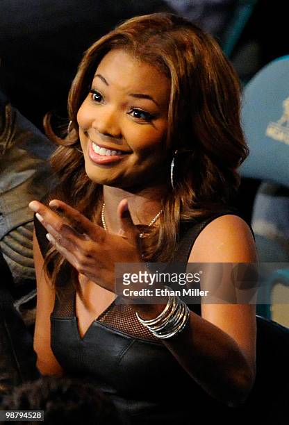 Actress Gabrielle Union attends the Floyd Mayweather Jr. And Shane Mosley welterweight fight at the MGM Grand Garden Arena May 1, 2010 in Las Vegas,...