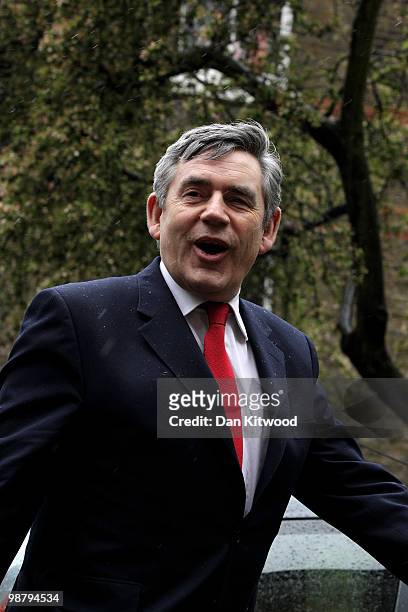 British Prime Minister Gordon Brown arrives to speak to community leaders at the Inspire Community Centre in Camberwell on May 2, 2010 in London,...