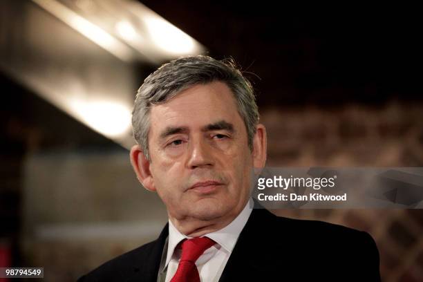 British Prime Minister Gordon Brown speaks to community leaders at the Inspire Community Centre in Camberwell on May 2, 2010 in London, England. The...