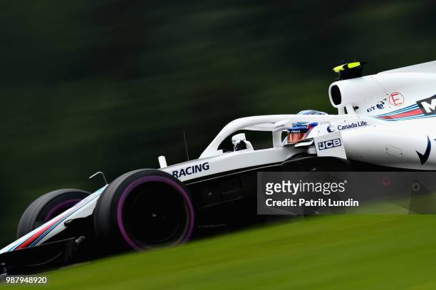 Sergey Sirotkin of Russia driving the Williams Martini Racing FW41 Mercedes on track during qualifying for the Formula One Grand Prix of Austria at...