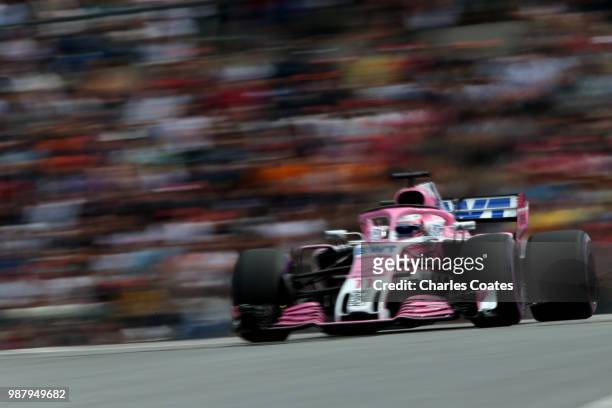 Sergio Perez of Mexico driving the Sahara Force India F1 Team VJM11 Mercedes on track during qualifying for the Formula One Grand Prix of Austria at...