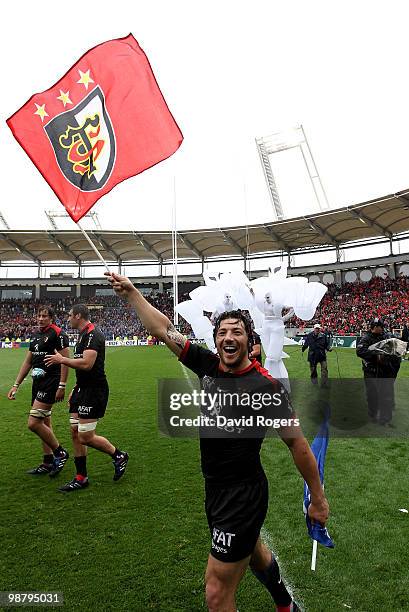 Byron Kelleher of Toulouse celebrates after their victory during the Heineken Cup semi final match between Toulouse and Leinster at Stade Municipal...