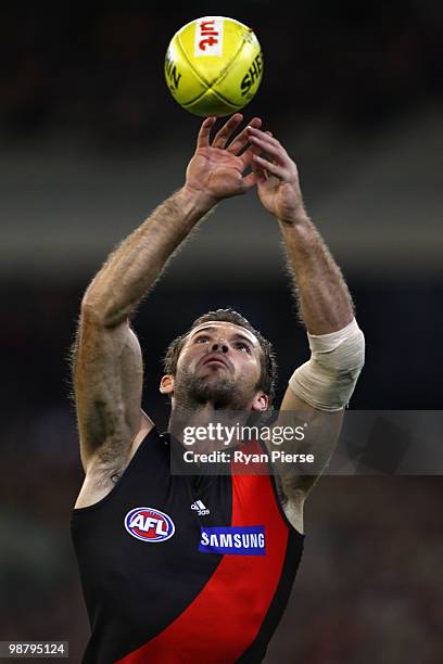 Mark McVeigh of the Bombers marks during the round six AFL match between the Essendon Bombers and the Hawthorn Hawks at the Melbourne Cricket Ground...