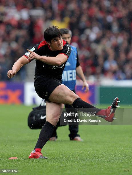 David Skrela of Toulouse kicks a penalty during the Heineken Cup semi final match between Toulouse and Leinster at Stade Municipal on May 1, 2010 in...