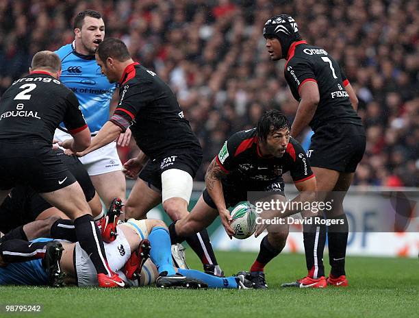 Byron Kelleher of Toulouse passes the ball during the Heineken Cup semi final match between Toulouse and Leinster at Stade Municipal on May 1, 2010...