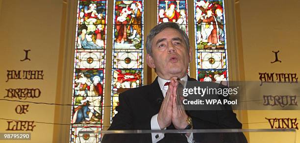 Prime Minister Gordon Brown makes a speech to a Sunday congregation at the Church of the New Testament in Streatham on May 2, 2010 in London,...