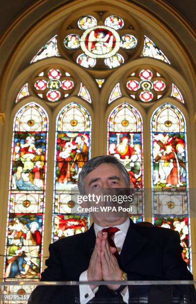 Prime Minister Gordon Brown makes a speech to a Sunday congregation at the Church of the New Testament in Streatham on May 2, 2010 in London,...
