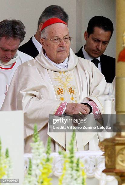 Cardinal Angelo Sodano attends a Holy Mass celebrated by Pope Benedict XVI in Piazza San Carlo on May 2, 2010 in Turin, Italy. Later in the day Pope...