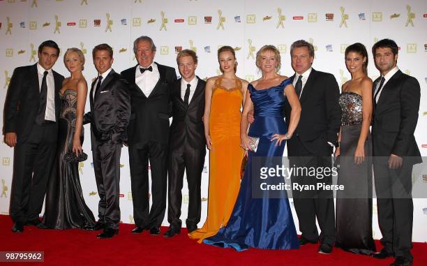Cast members of Packed To The Rafters arrive at the 52nd TV Week Logie Awards at Crown Casino on May 2, 2010 in Melbourne, Australia.