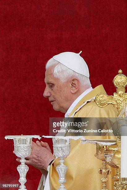 Pope Benedict XVI celebrates a Holy Mass in Piazza San Carlo on May 2, 2010 in Turin, Italy. Later in the day Pope Benedict XVI will meet with young...