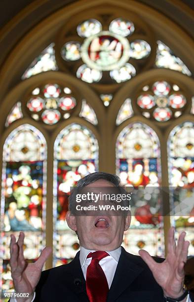 Prime Minister Gordon Brown makes a speech to a Sunday congregation at the Church of the New Testament in Streatham on May 2, 2010 in London,...