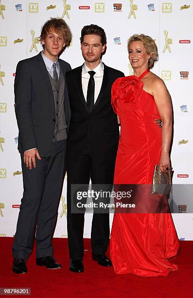 Personalities Amanda Keller, Charlie Pickering and Josh Thomas arrive at the 52nd TV Week Logie Awards at Crown Casino on May 2, 2010 in Melbourne,...