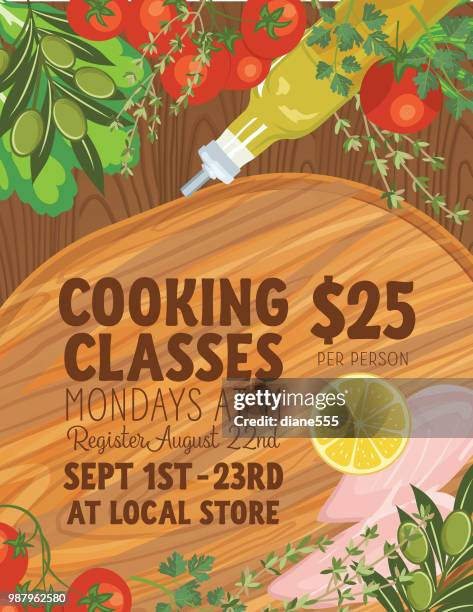background with assorted foods - cooking concept - cooking class stock illustrations