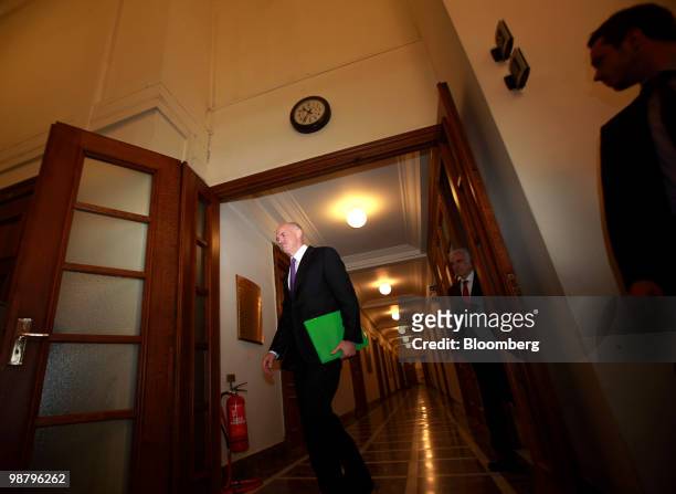 George Papandreou, Greece's prime minister, arrives to speak to members of the Greek cabinet at the parliament building in Athens, Greece, on Sunday,...