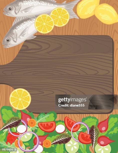 background with assorted foods - cooking concept - sliced leek stock illustrations