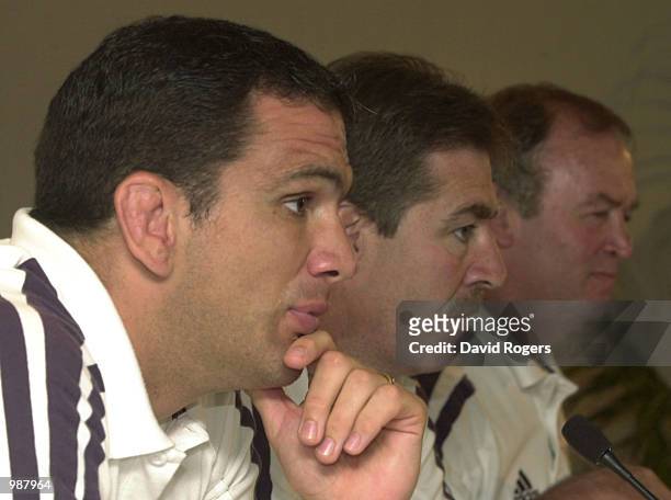 The Lions management team Martin Johnson the captain, Donal Lenihan the Manager and Graham Henry coach at the press conference prior to tomorrows...
