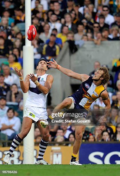 Matthew Pavlich of the Dockers marks during the round six AFL match between the West Coast Eagles and the Fremantle Dockers at Subiaco Oval on May 2,...