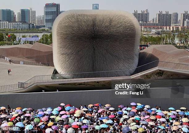 Visitors queue up to enter the UK Pavilion on the second day of the Shanghai World Expo on May 2, 2010 in Shanghai, China. The expo, which runs...