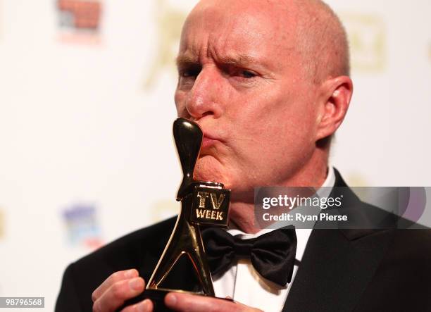 Personality Ray Meagher poses with the Gold Logie award in the 52nd TV Week Logie Awards room at Crown Casino on May 2, 2010 in Melbourne, Australia.