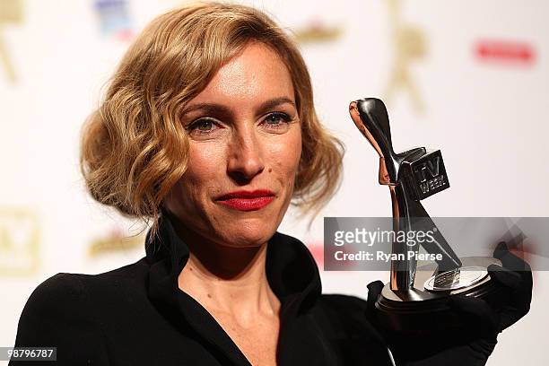 Personality Claudia Karvan poses with the Logie award for Most Outstanding Actress in the 52nd TV Week Logie Awards room at Crown Casino on May 2,...